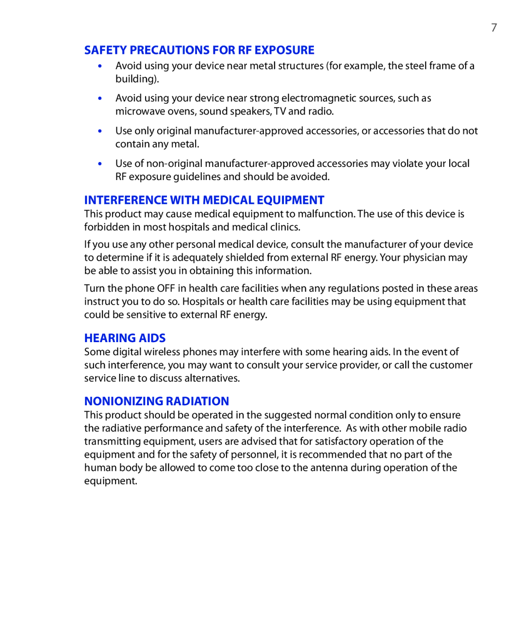 HTC KII0160 user manual Safety Precautions for RF Exposure 