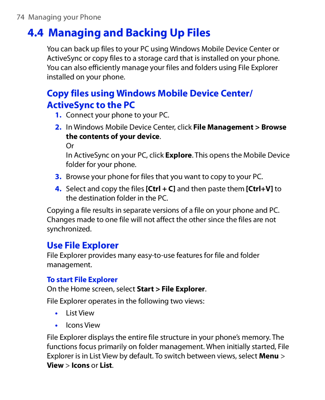 HTC KII0160 user manual Use File Explorer, To start File Explorer 