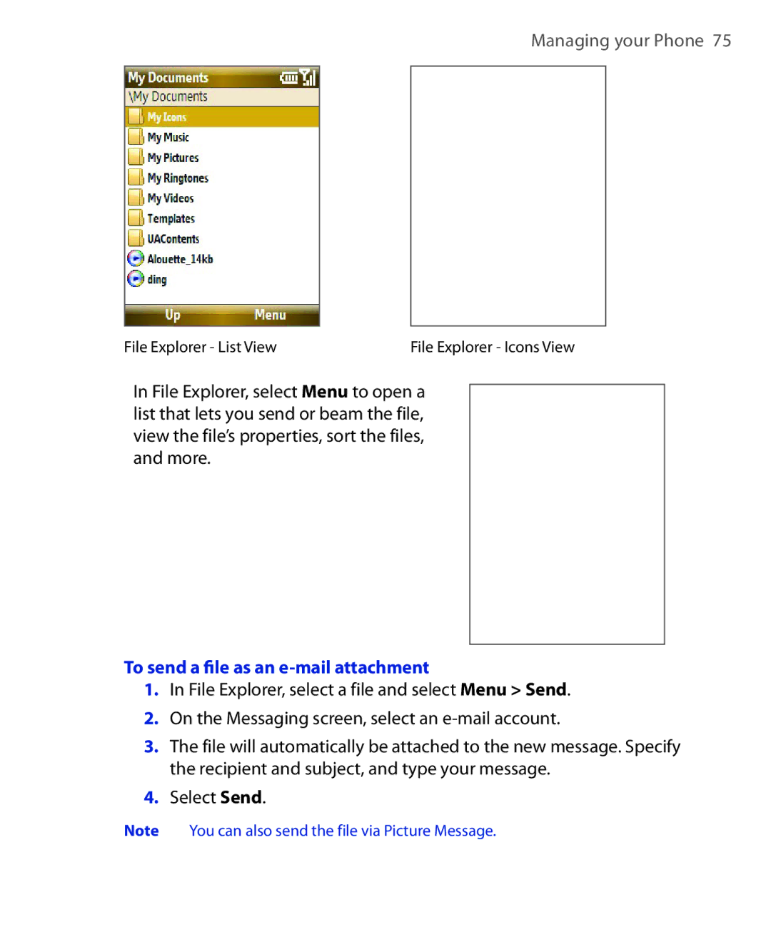 HTC KII0160 user manual To send a ﬁle as an e-mail attachment 