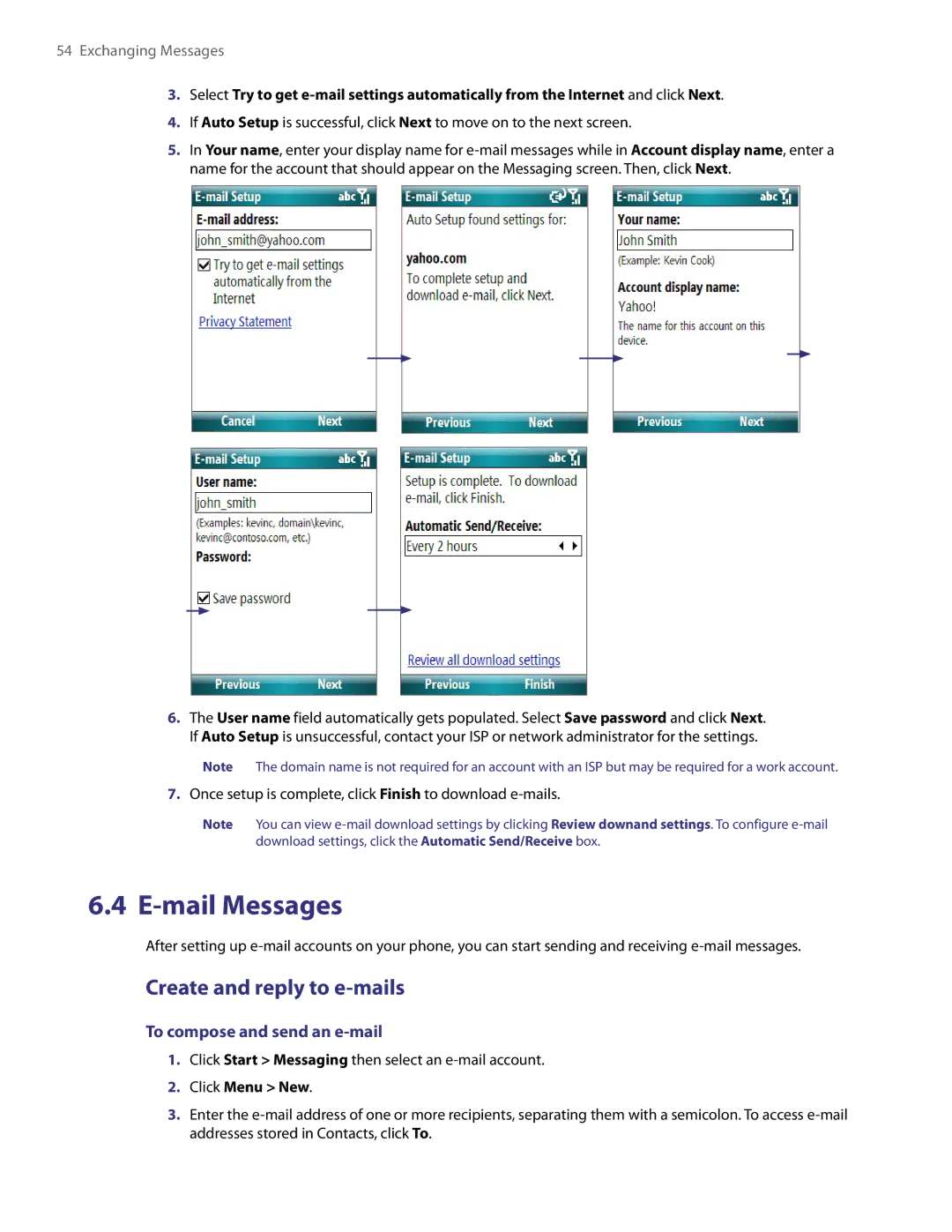 HTC LIBR100 user manual Mail Messages, Create and reply to e-mails, To compose and send an e-mail 