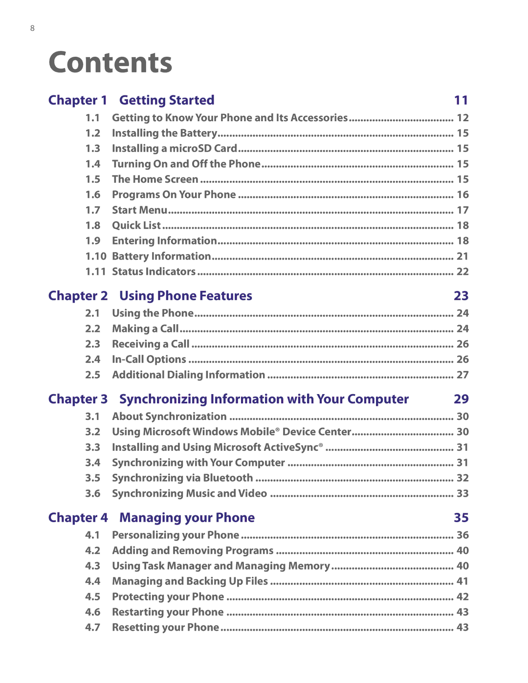 HTC LIBR100 user manual Contents 