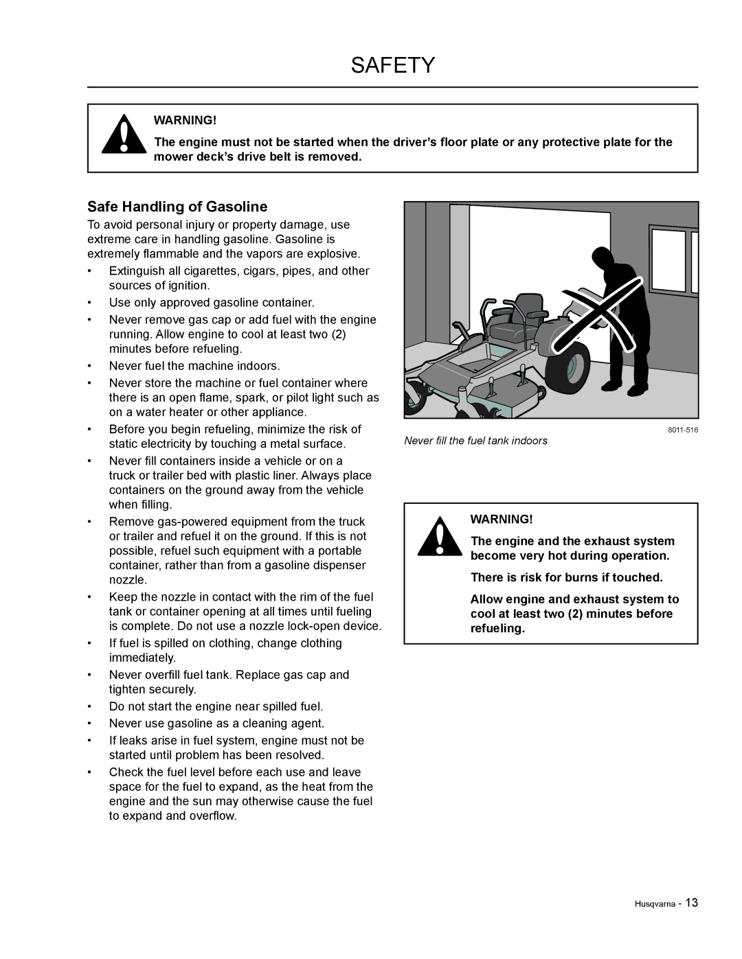 HTC LZ30 / 968999776, LZC6130 / 965879801, LZC5227 / 965879701, LZC5225 / 965879601 manual Safe Handling of Gasoline 