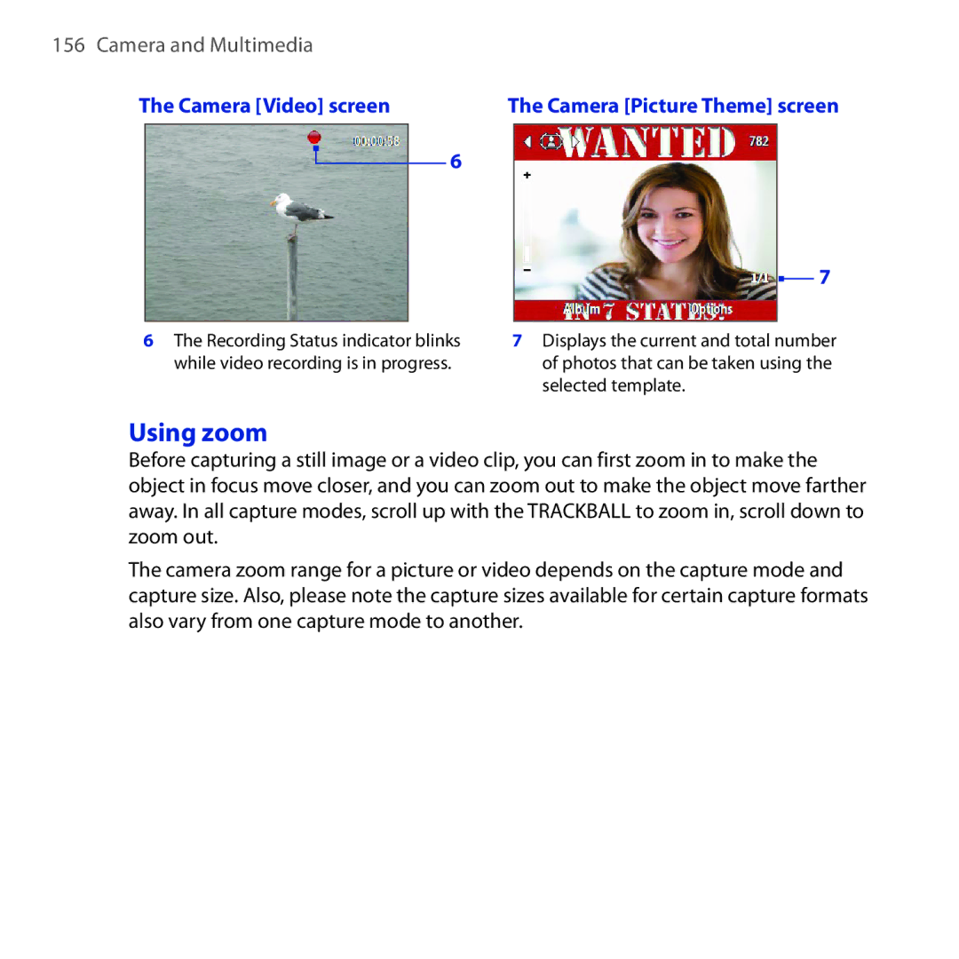 HTC MAPL100, HS S200 manual Using zoom, Camera Video screen 