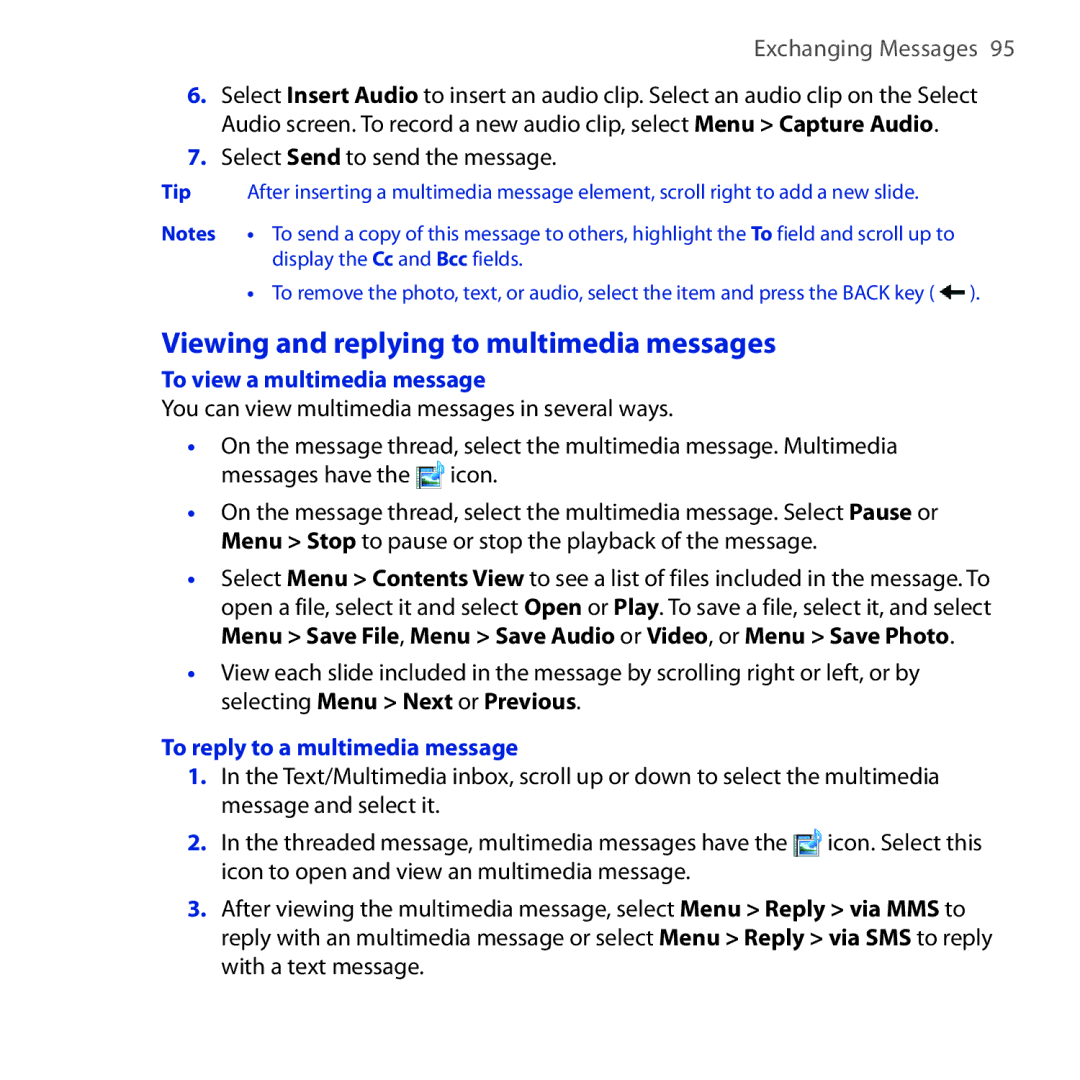 HTC HS S200 Viewing and replying to multimedia messages, To view a multimedia message, To reply to a multimedia message 