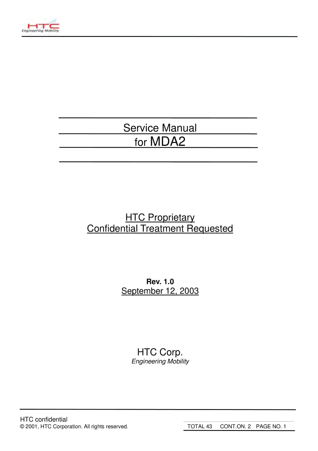 HTC service manual For MDA2 