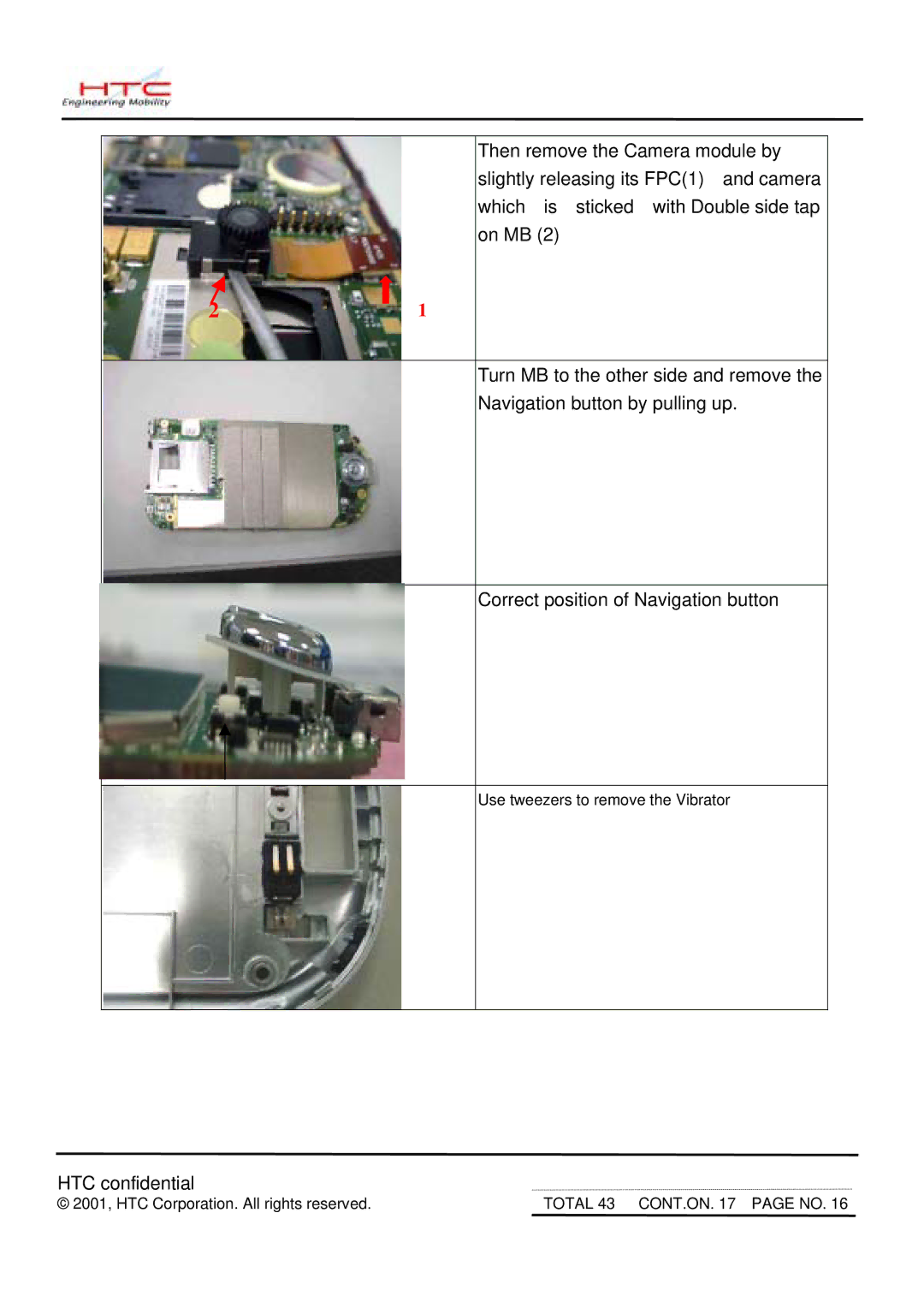 HTC MDA2 service manual Use tweezers to remove the Vibrator 