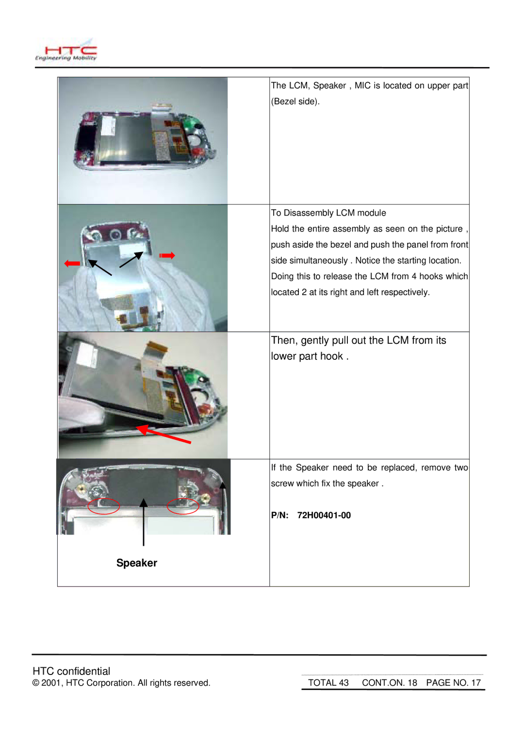 HTC MDA2 service manual Speaker 