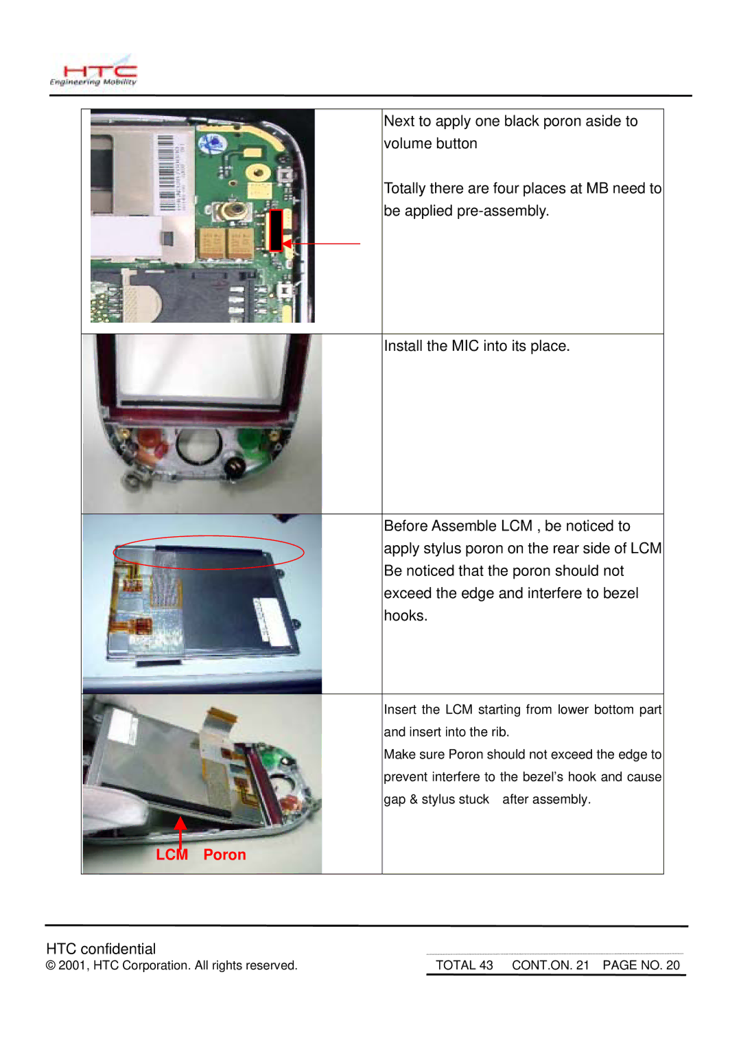 HTC MDA2 service manual LCM Poron 