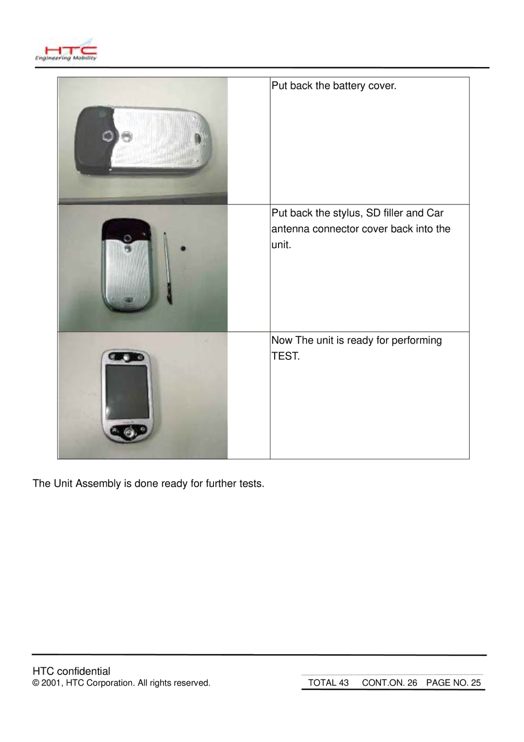 HTC MDA2 service manual Test 