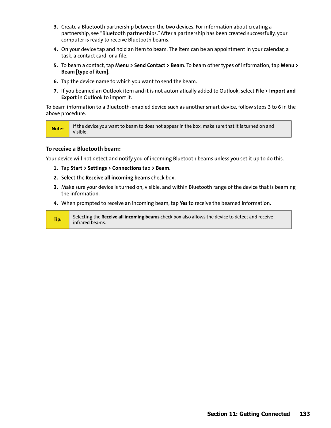 HTC Mogul manual To receive a Bluetooth beam 