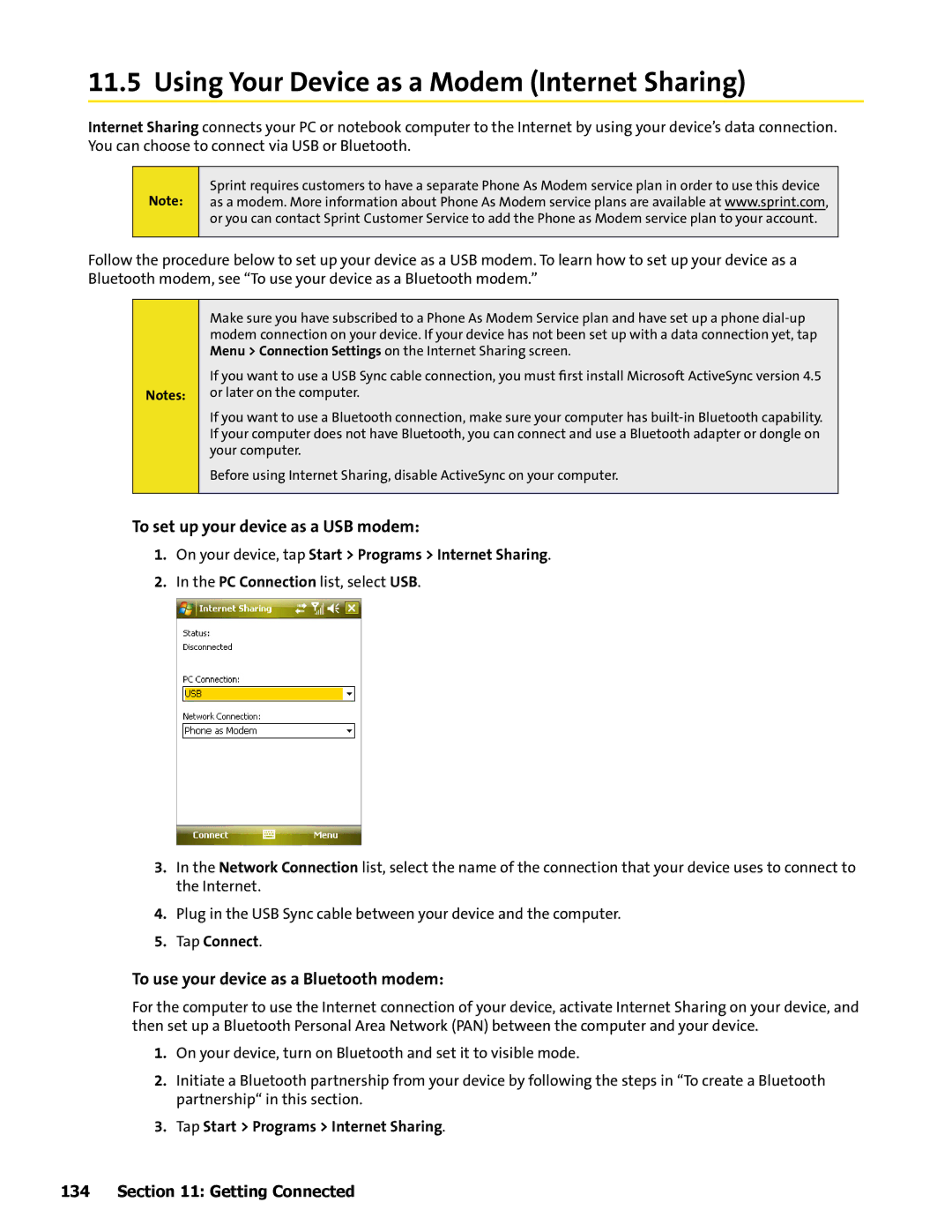 HTC Mogul manual Using Your Device as a Modem Internet Sharing, To set up your device as a USB modem 