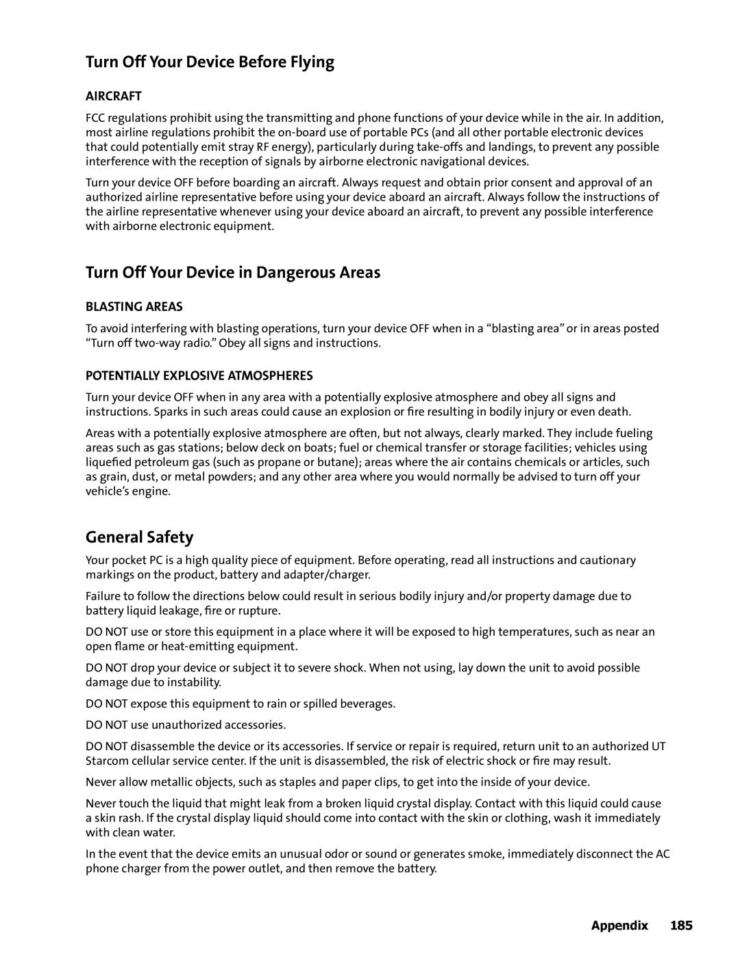 HTC Mogul manual Turn Off Your Device Before Flying, Turn Off Your Device in Dangerous Areas, General Safety 