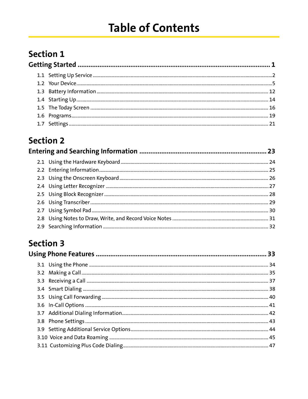 HTC Mogul manual Table of Contents 