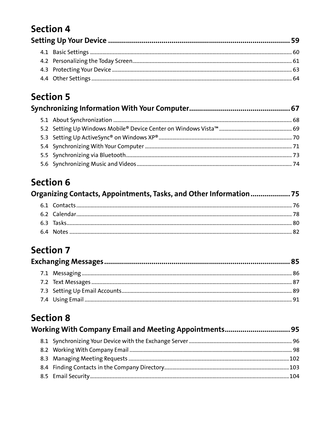 HTC Mogul manual Synchronizing Information With Your Computer 