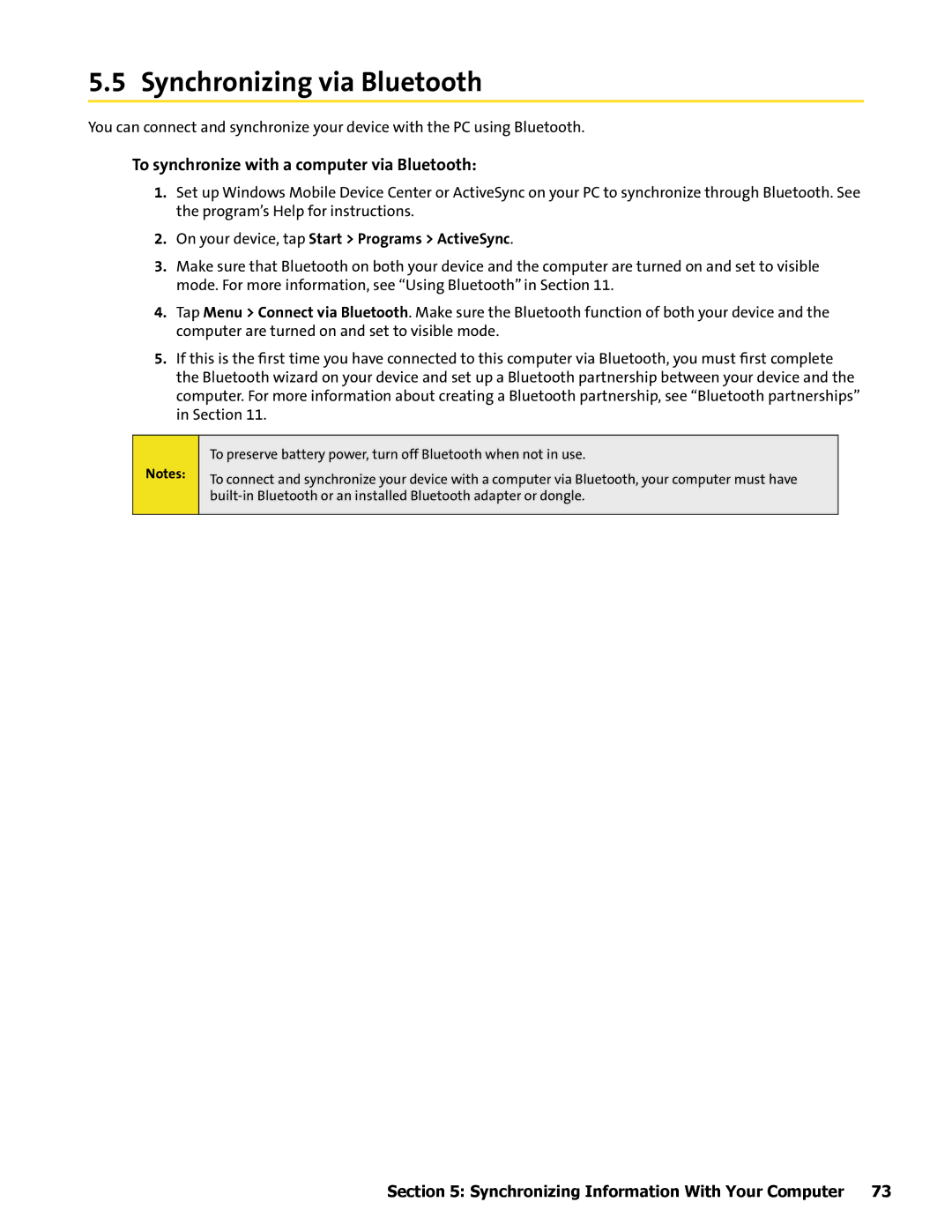 HTC Mogul manual Synchronizing via Bluetooth, To synchronize with a computer via Bluetooth 