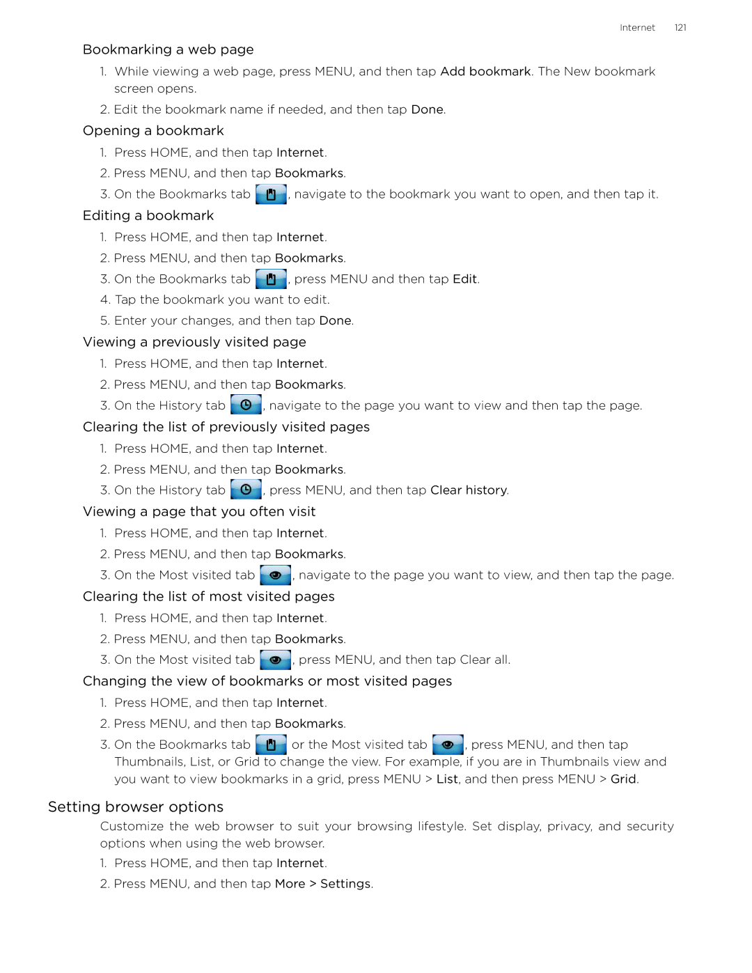 HTC myTouch 3G Slide, MyTouch3GBLKTMB, myTouch3G-UN manual Setting browser options 