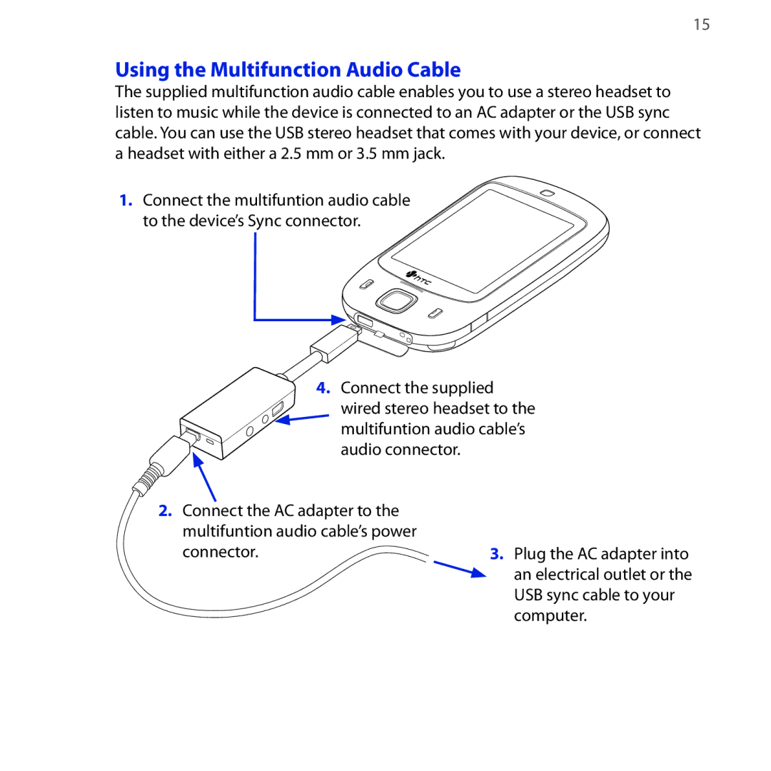 HTC NEON400 quick start Using the Multifunction Audio Cable 