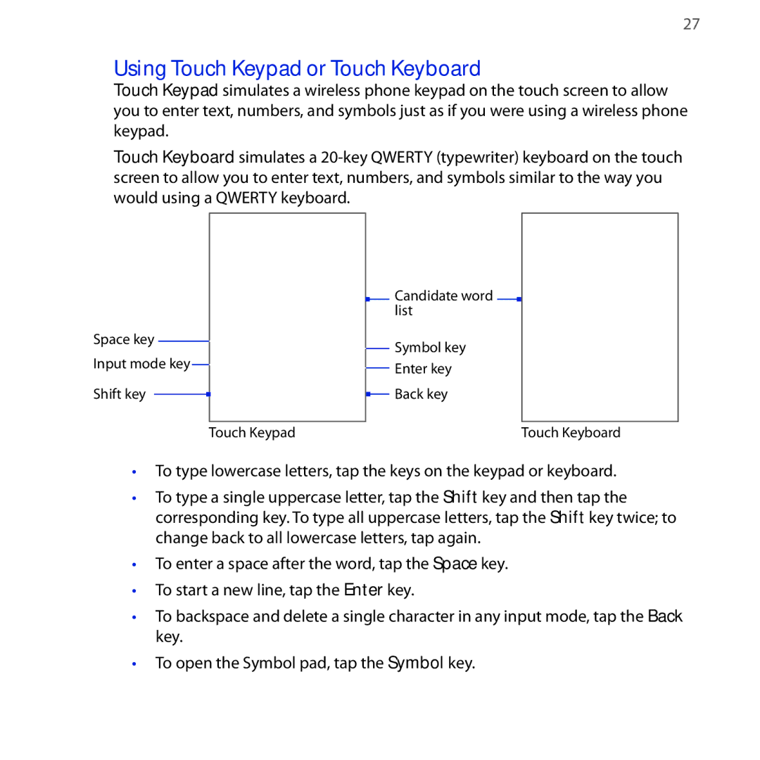 HTC NEON400 quick start Using Touch Keypad or Touch Keyboard 