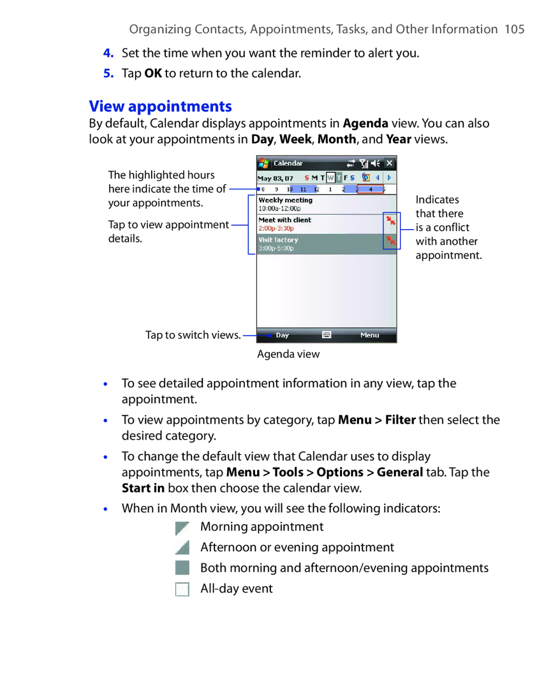 HTC NIKI100 user manual View appointments 