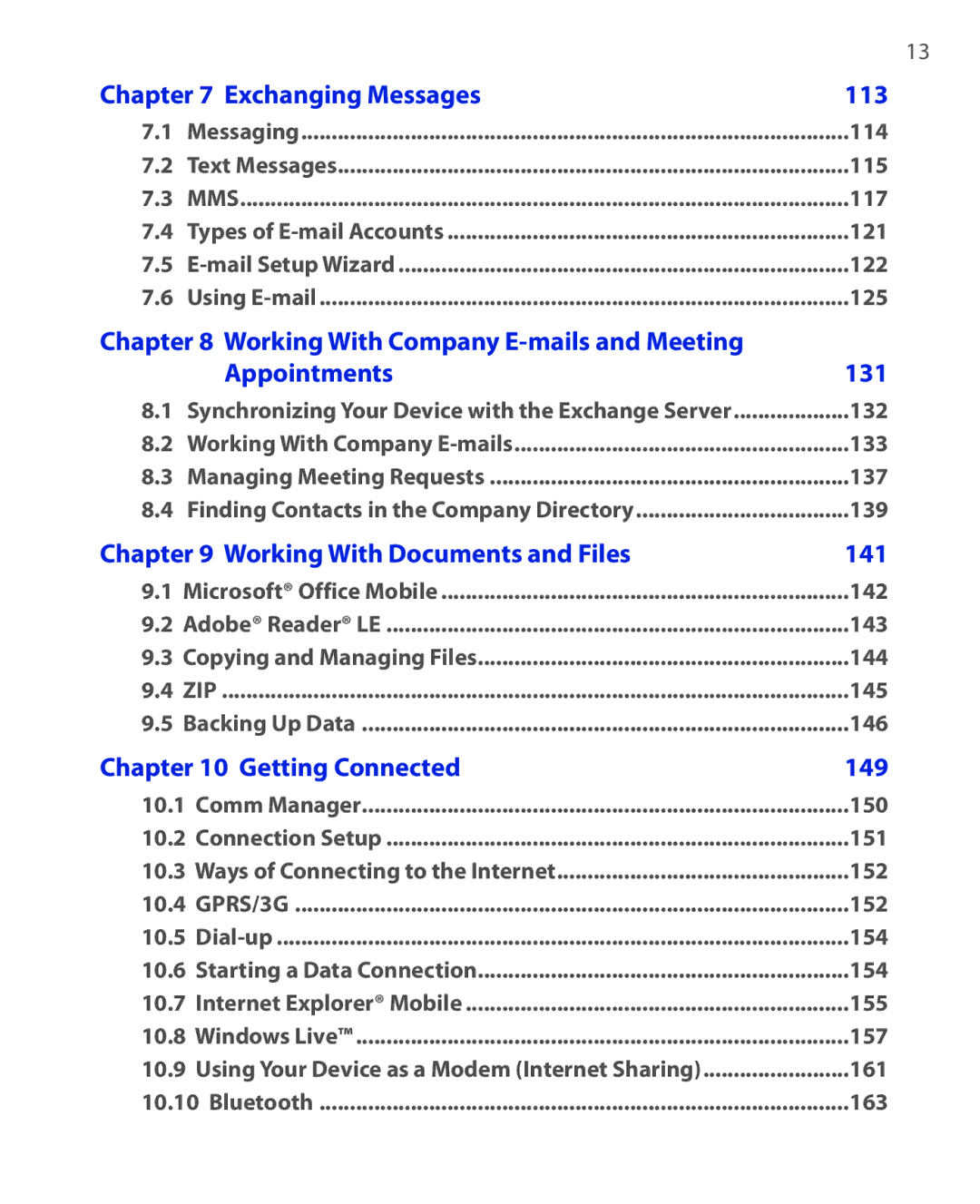 HTC NIKI100 user manual 113, 131, 141, 149 