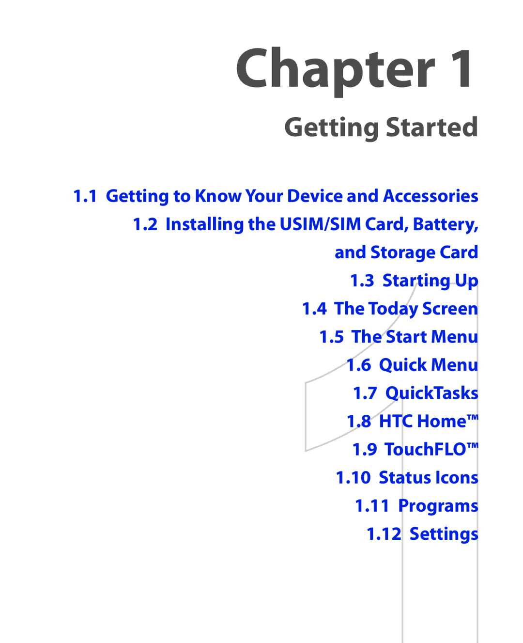 HTC NIKI100 user manual Chapter, Getting to Know Your Device and Accessories 