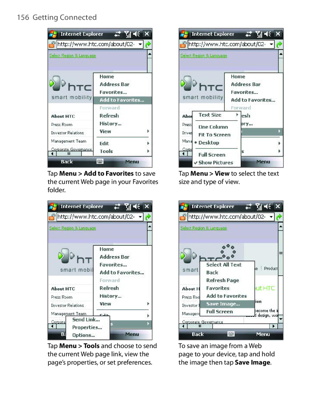 HTC NIKI100 user manual Tap Menu View to select the text size and type of view 