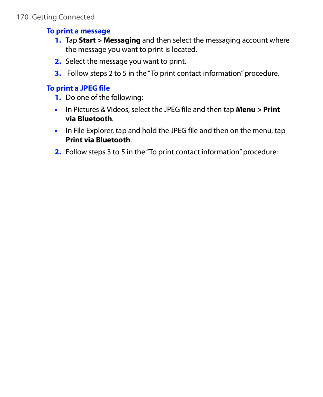 HTC NIKI100 user manual To print a message, To print a Jpeg file 