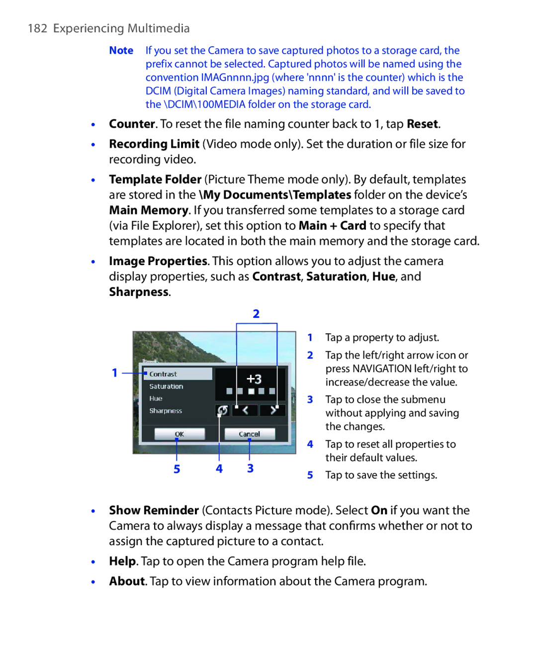 HTC NIKI100 user manual Tap a property to adjust 