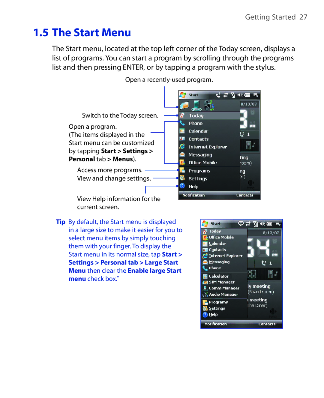 HTC NIKI100 user manual View Help information for the current screen 