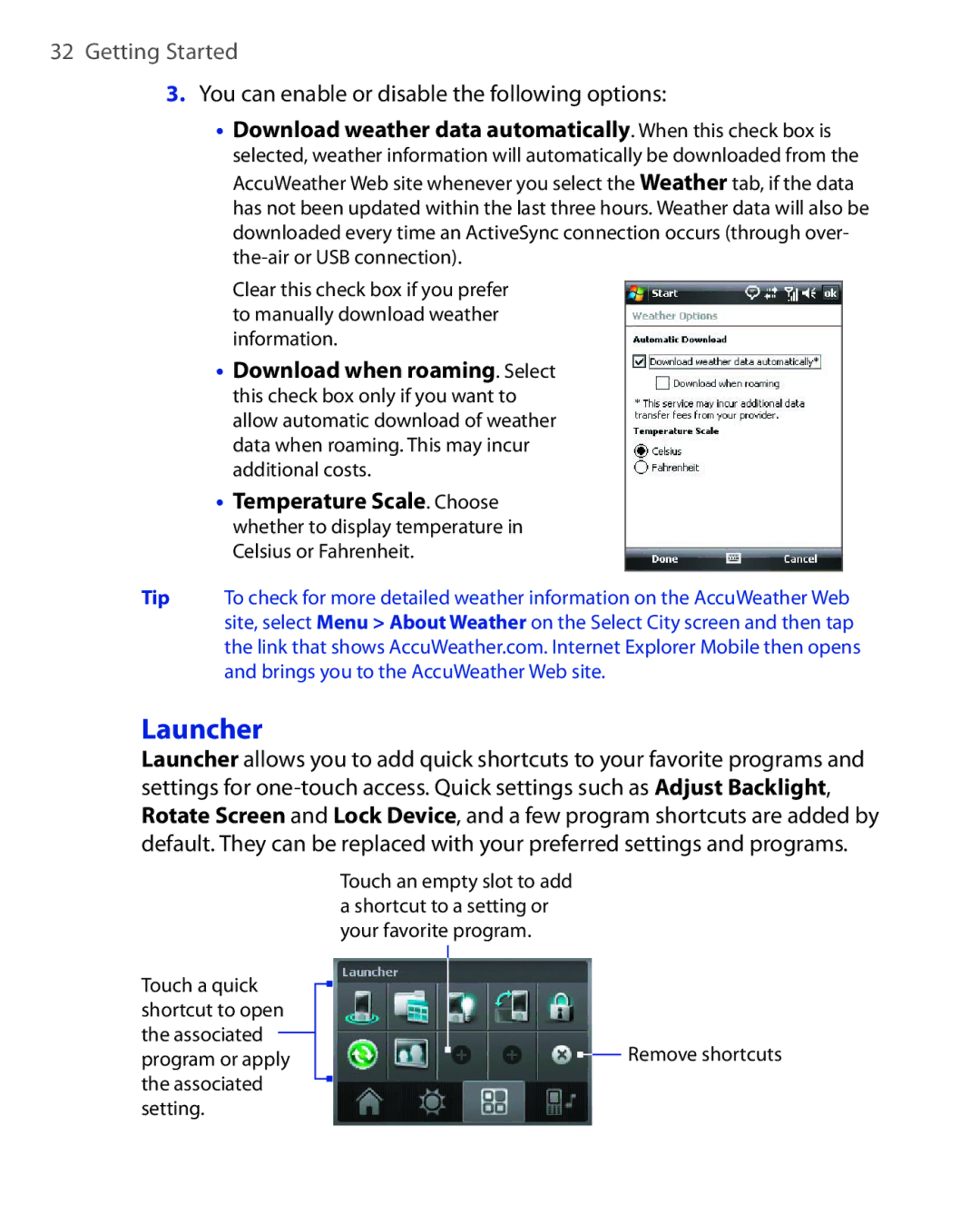 HTC NIKI100 user manual Launcher, You can enable or disable the following options 