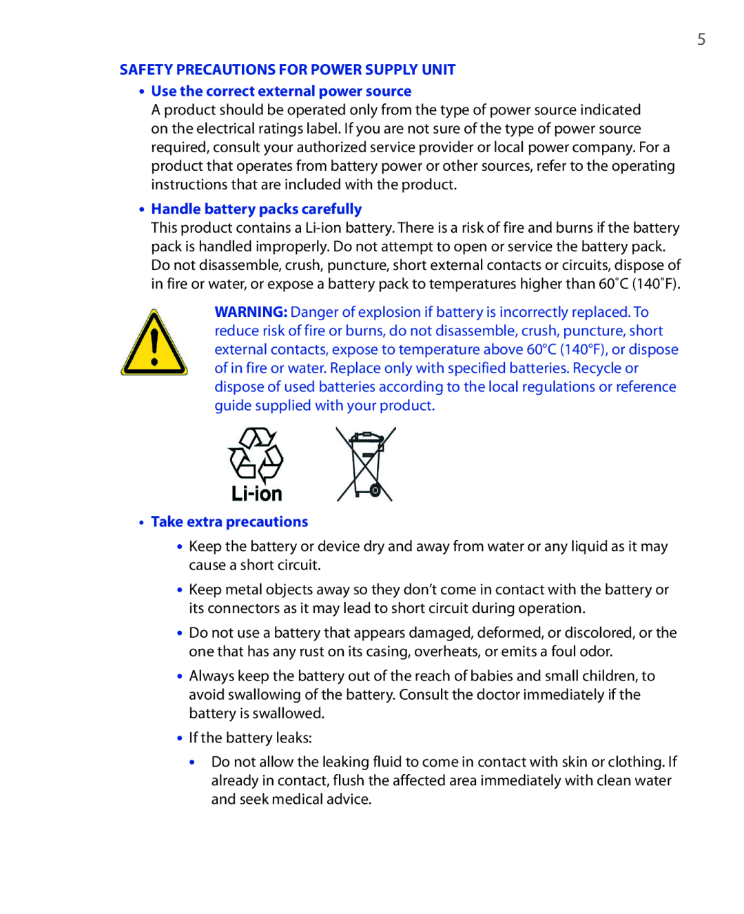 HTC NIKI100 user manual Safety Precautions for Power Supply Unit 