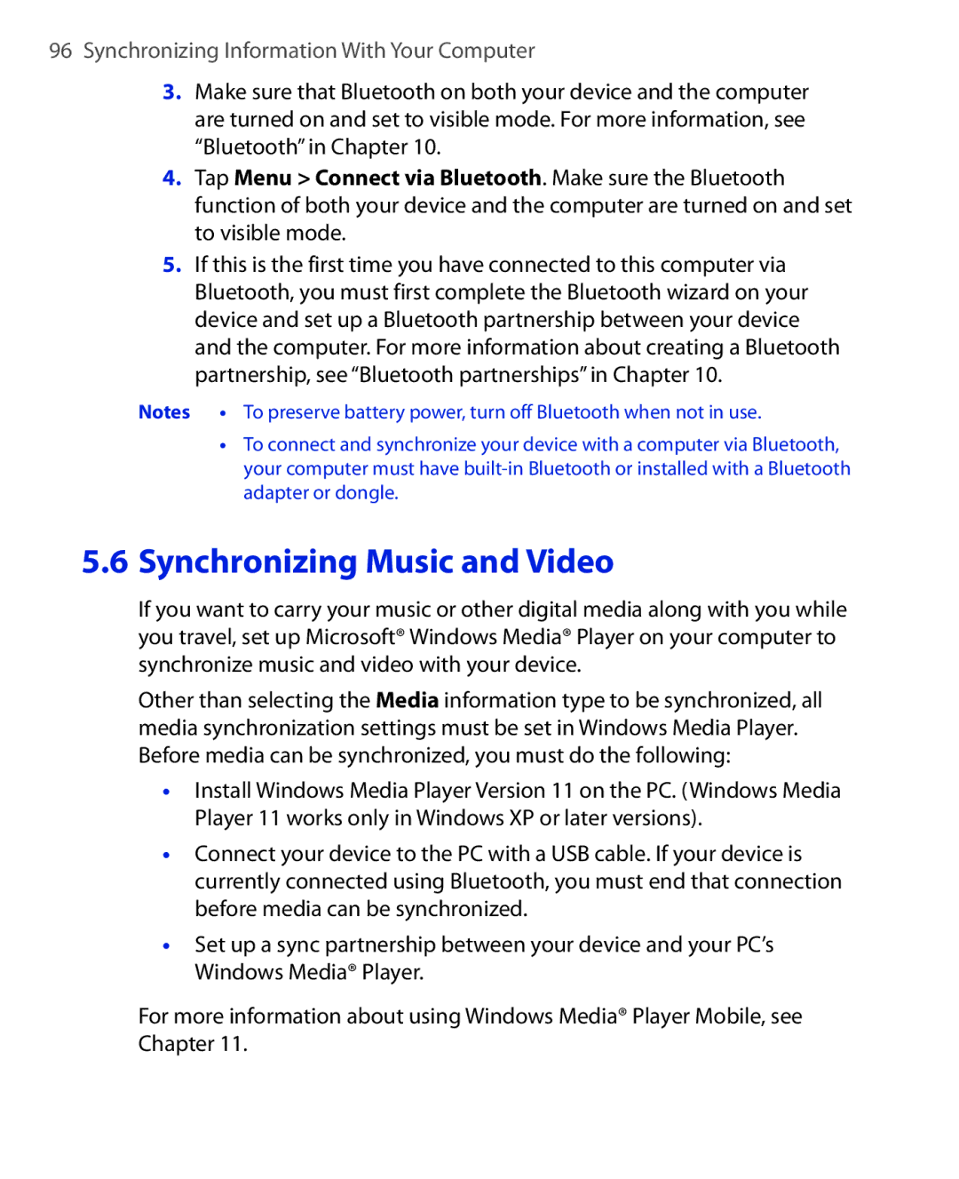 HTC NIKI100 user manual Synchronizing Music and Video 