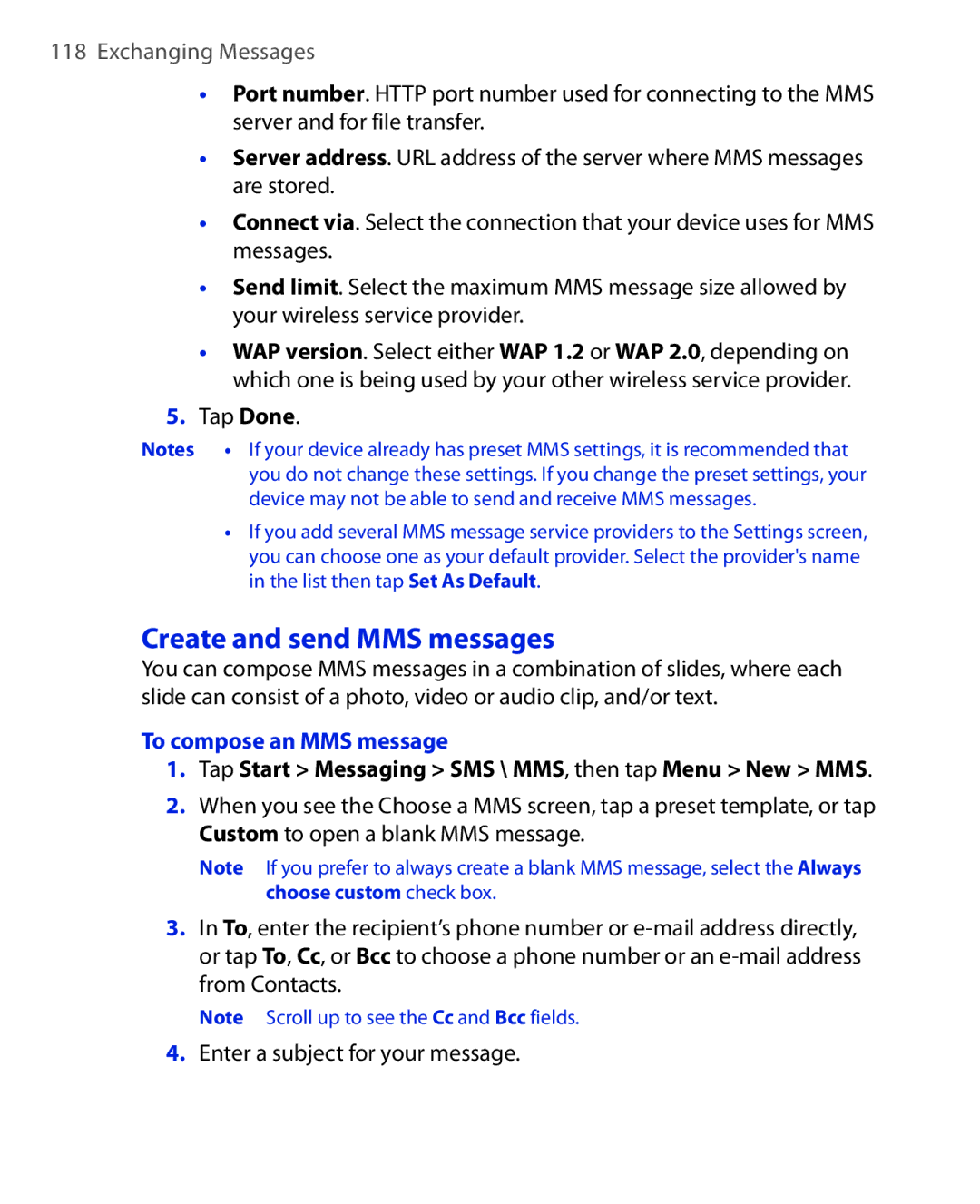 HTC NIKI160 user manual Create and send MMS messages, Tap Done, To compose an MMS message 