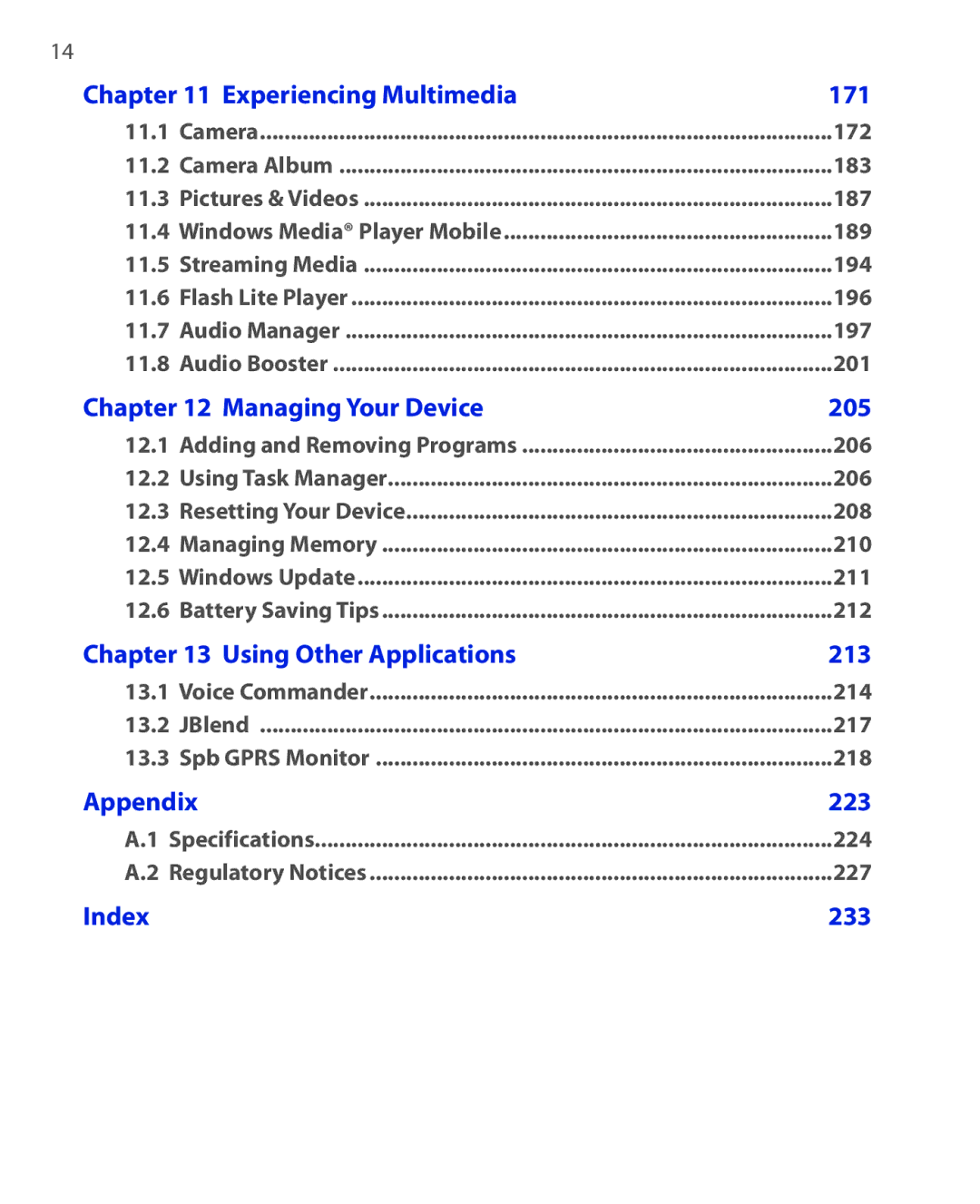 HTC NIKI160 user manual 171, 205, 213, 223, 233 