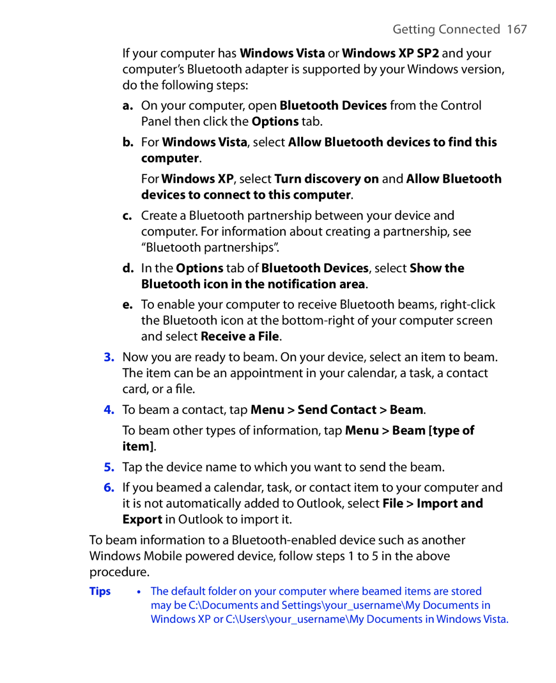 HTC NIKI160 user manual To beam a contact, tap Menu Send Contact Beam 