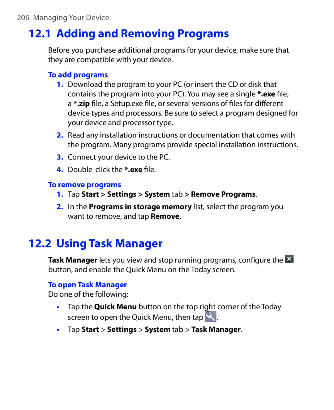 HTC NIKI160 Adding and Removing Programs, To add programs, Connect your device to the PC Double-click the *.exe ﬁle 