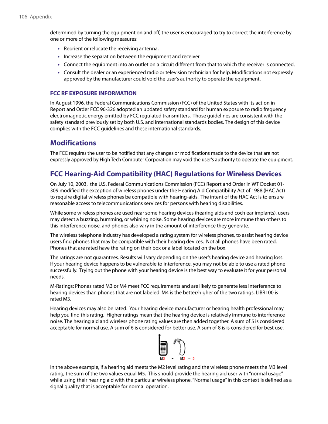 HTC NM8LIBR100 user manual Modifications, FCC RF Exposure Information 