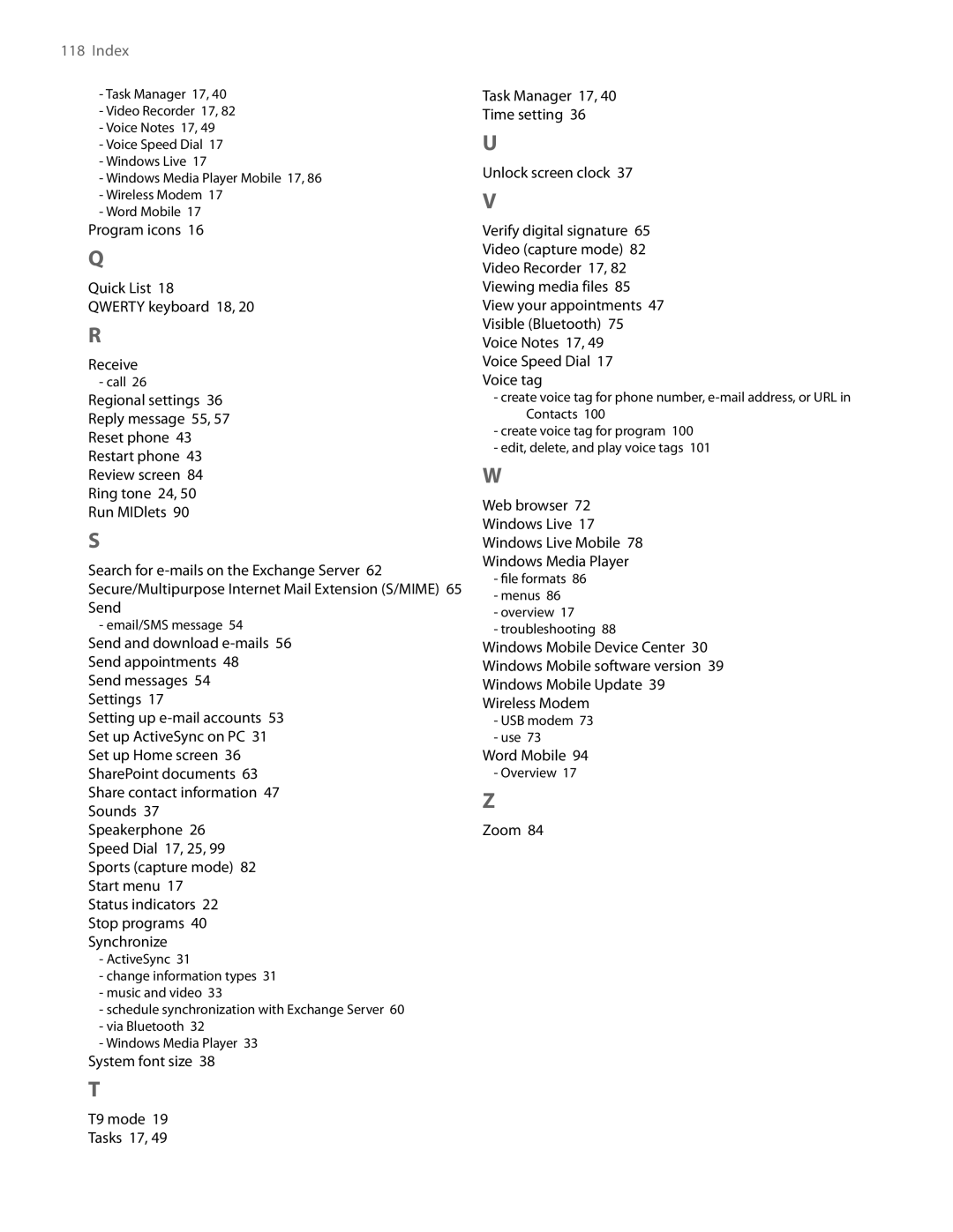 HTC NM8LIBR100 user manual Program icons Quick List Qwerty keyboard 18 Receive 