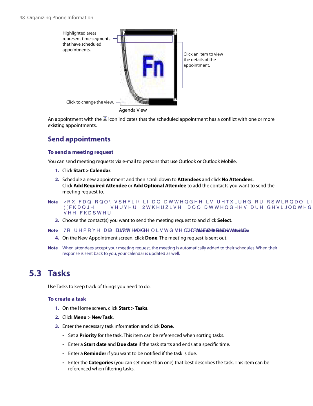 HTC NM8LIBR100 user manual Tasks, Send appointments, To send a meeting request, To create a task 