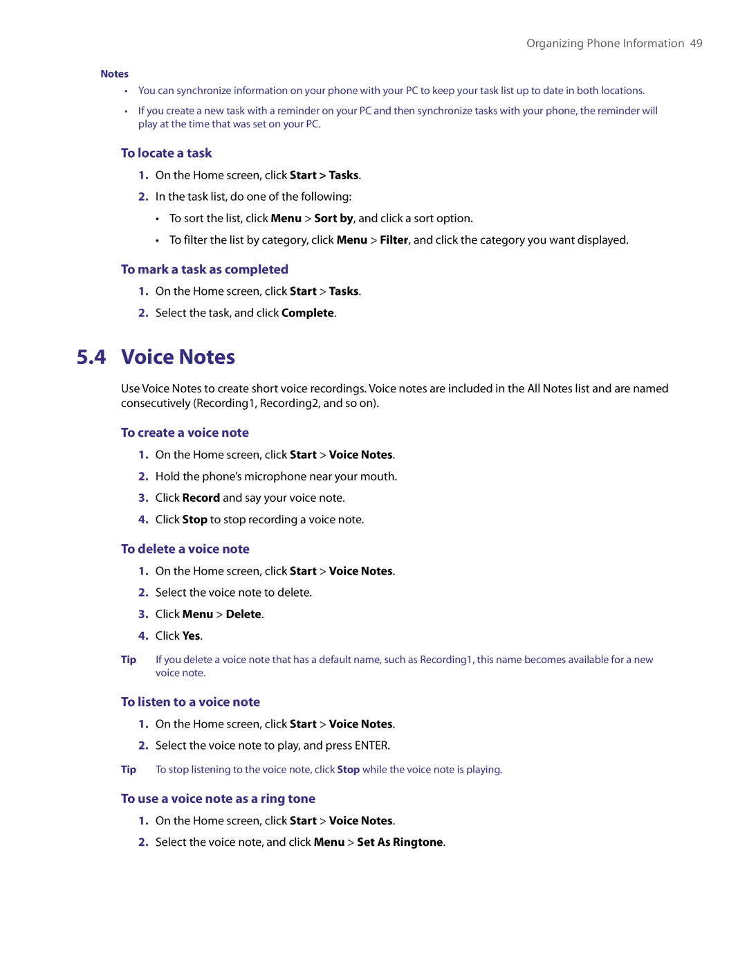 HTC NM8LIBR100 user manual Voice Notes 