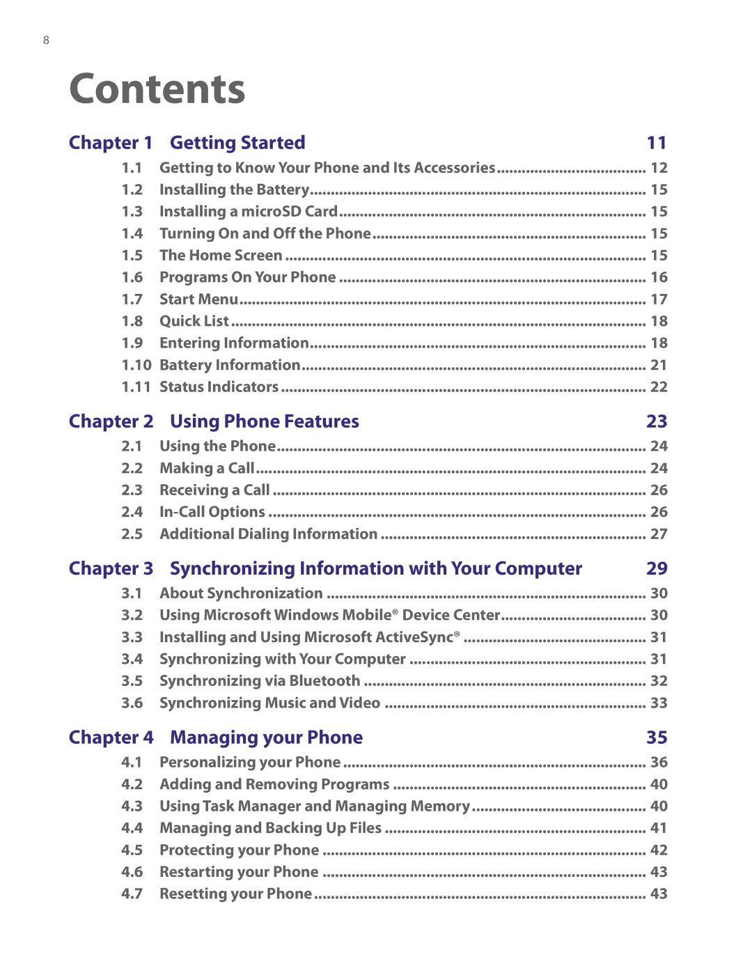 HTC NM8LIBR100 user manual Contents 