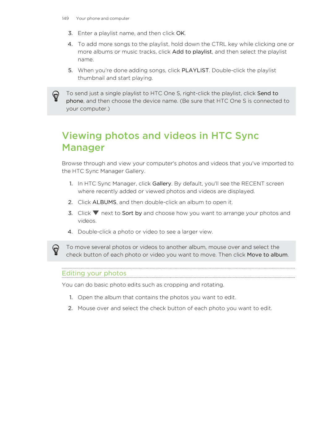 HTC ONESTMB manual Viewing photos and videos in HTC Sync Manager, Editing your photos 