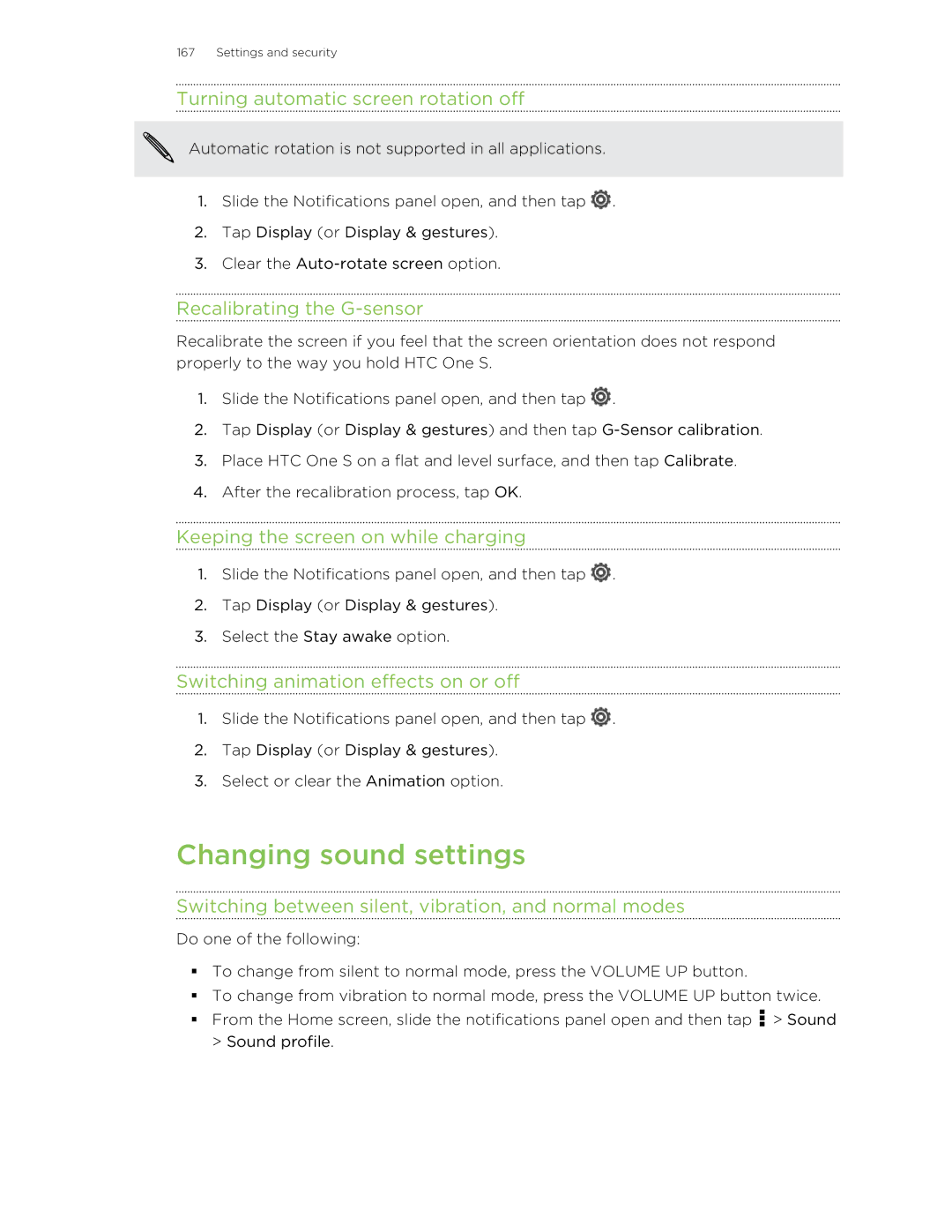 HTC ONESTMB manual Changing sound settings 