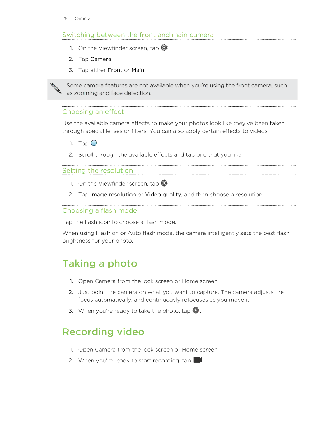 HTC ONESTMB manual Taking a photo, Recording video 