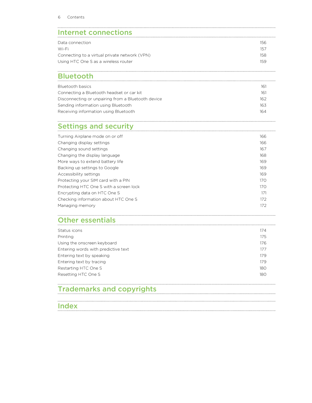 HTC ONESTMB manual Trademarks and copyrights Index 