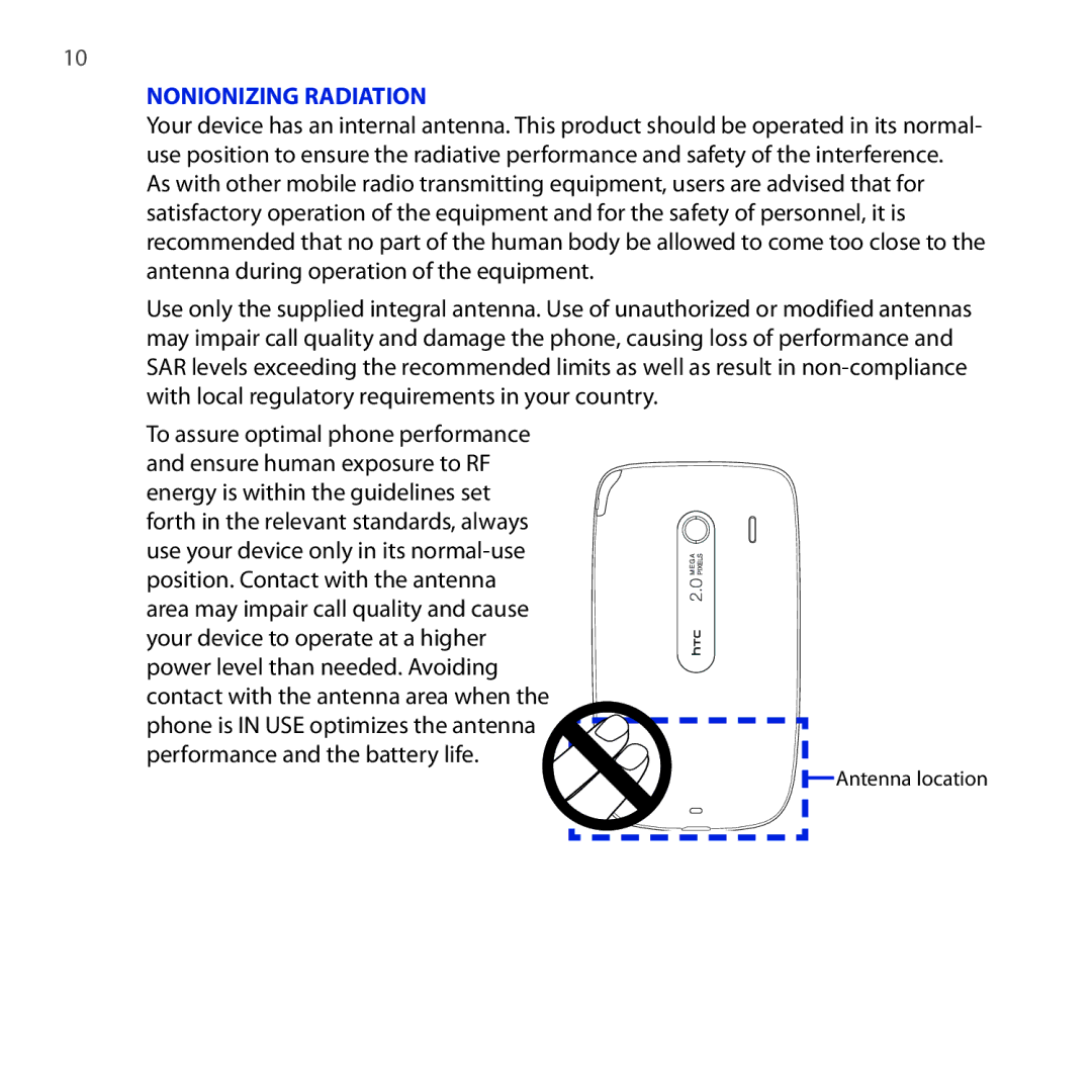 HTC OPAL100 user manual Nonionizing Radiation 