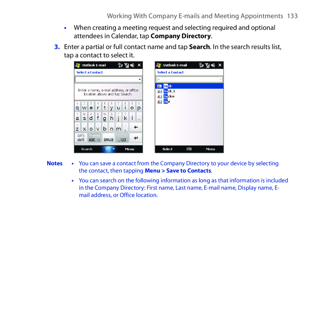 HTC OPAL100 user manual Working With Company E-mails and Meeting Appointments  