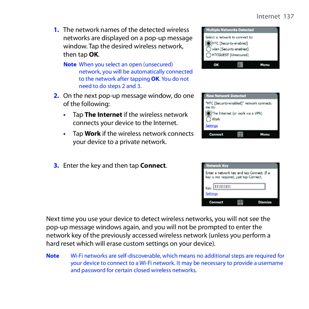 HTC OPAL100 user manual Enter the key and then tap Connect 