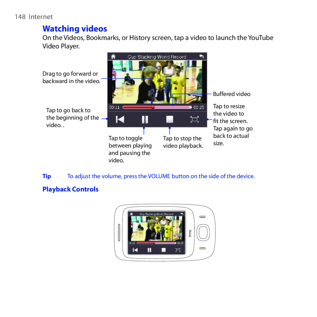 HTC OPAL100 user manual Watching videos, Playback Controls 