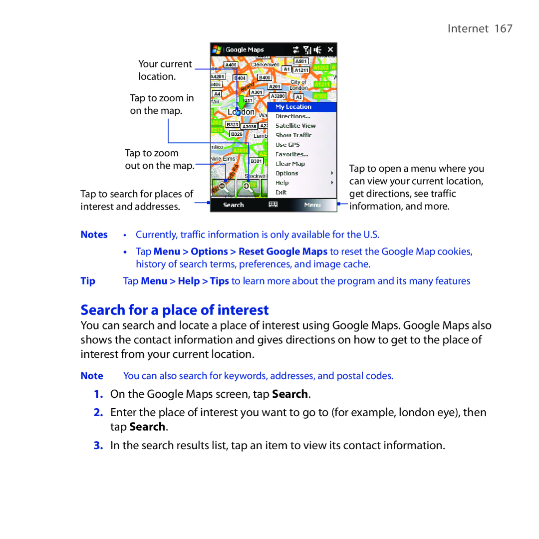 HTC OPAL100 user manual Search for a place of interest 